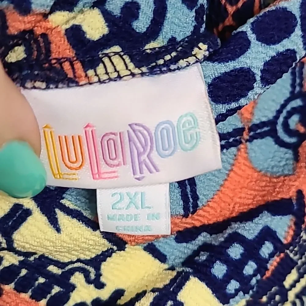 LuLaRoe Azure Skirt 2X Boho Geometric Midi Stretch Travel Plus Size NWT Comfy